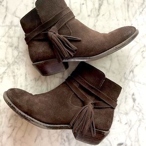 Sofft Chocolate Brown Suede Booties with Tassel